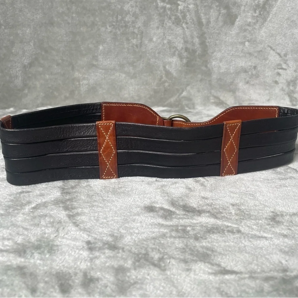 Vintage Michel Clo Cuoio Arte Firenze 1952 Belt Brown Black Wide Leather
